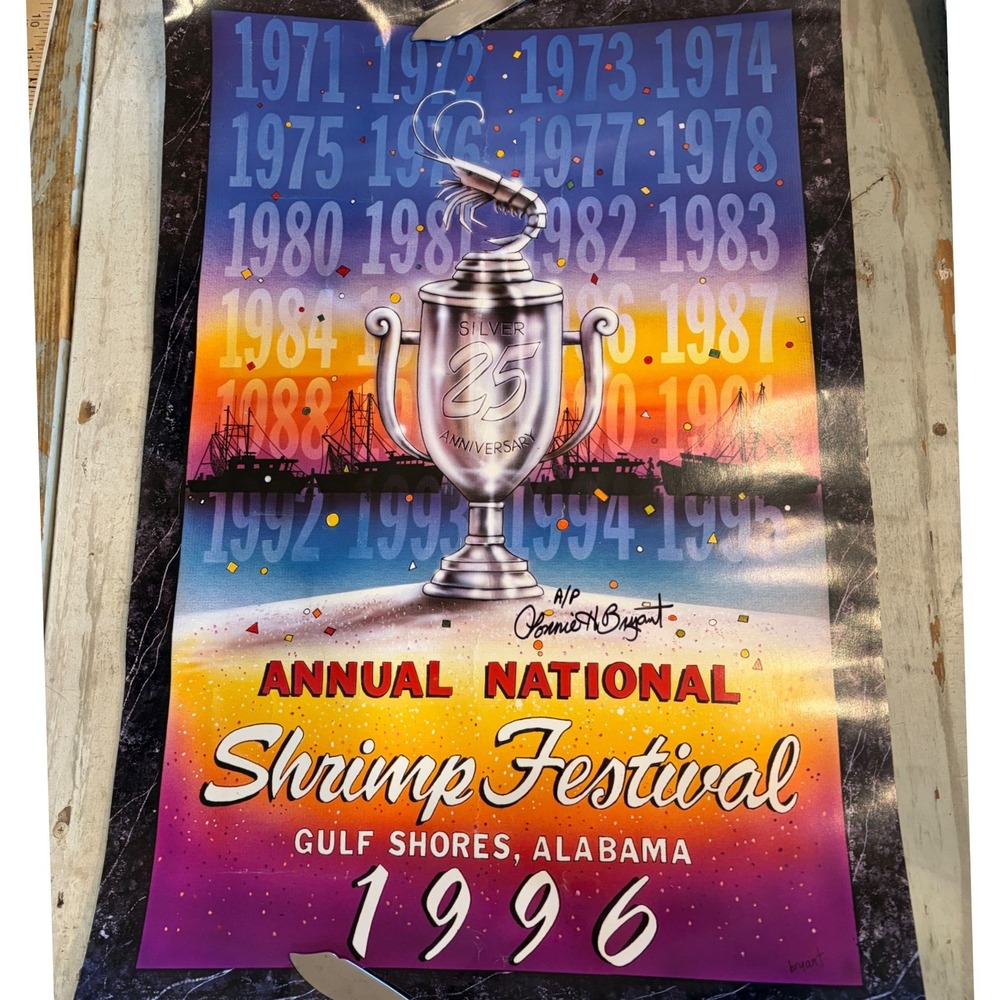 1996 National Shrimp Festival Poster Signed Artist Proof Bryant 25th Anniv